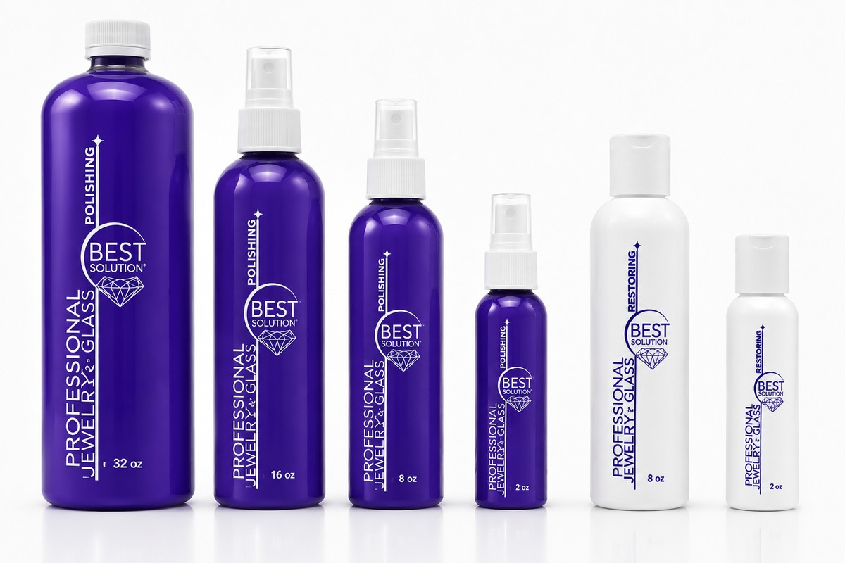 Best Solution Professional Jewelry & Glass Polish and C5 Restoring lotion, full bottle lineup